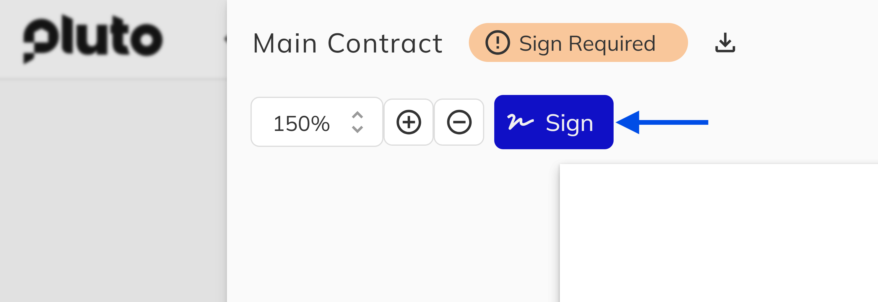 Document side panel with Sign button highlighted